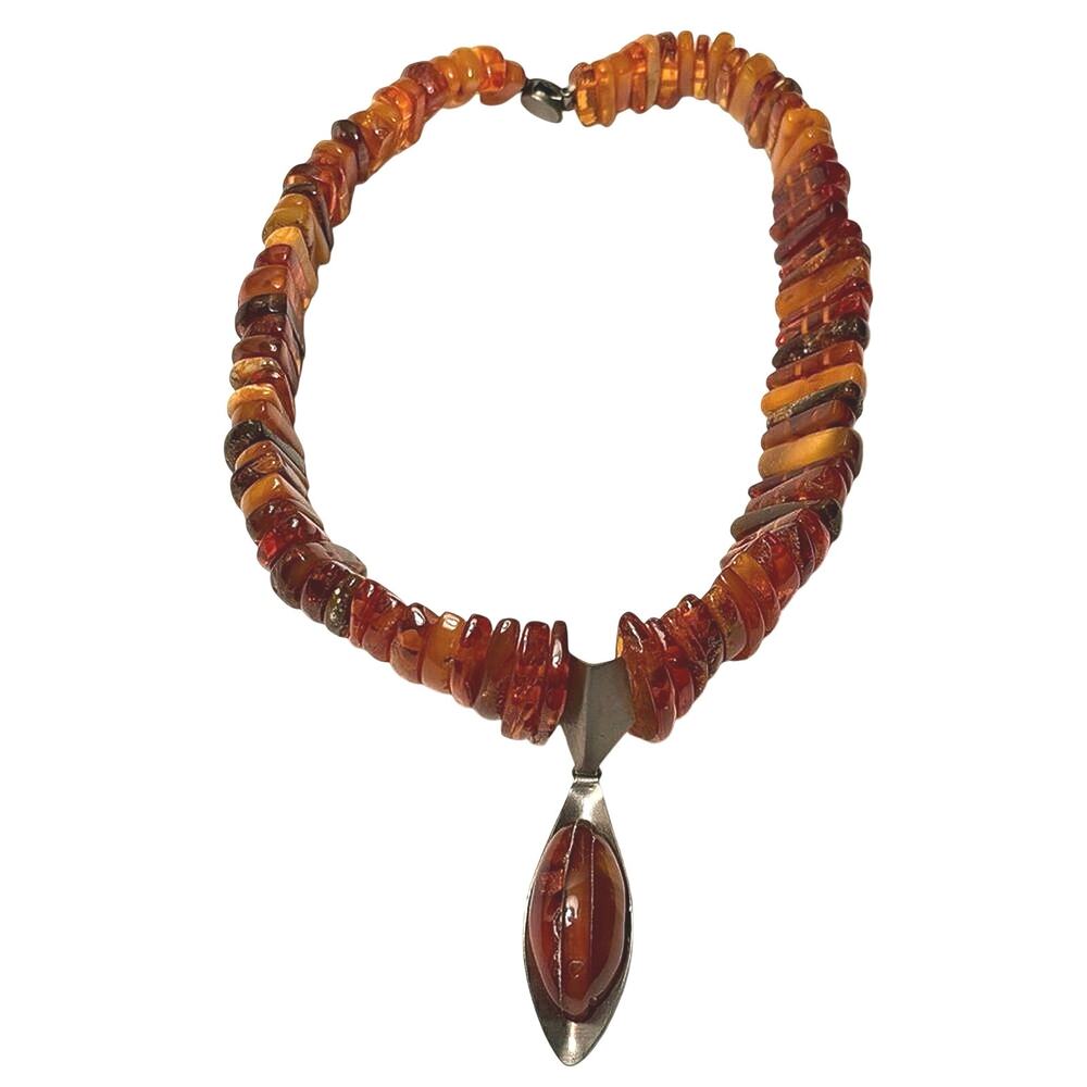 Vintage Baltic Amber Choker Necklace Cognac Butterscotch Statement 16”